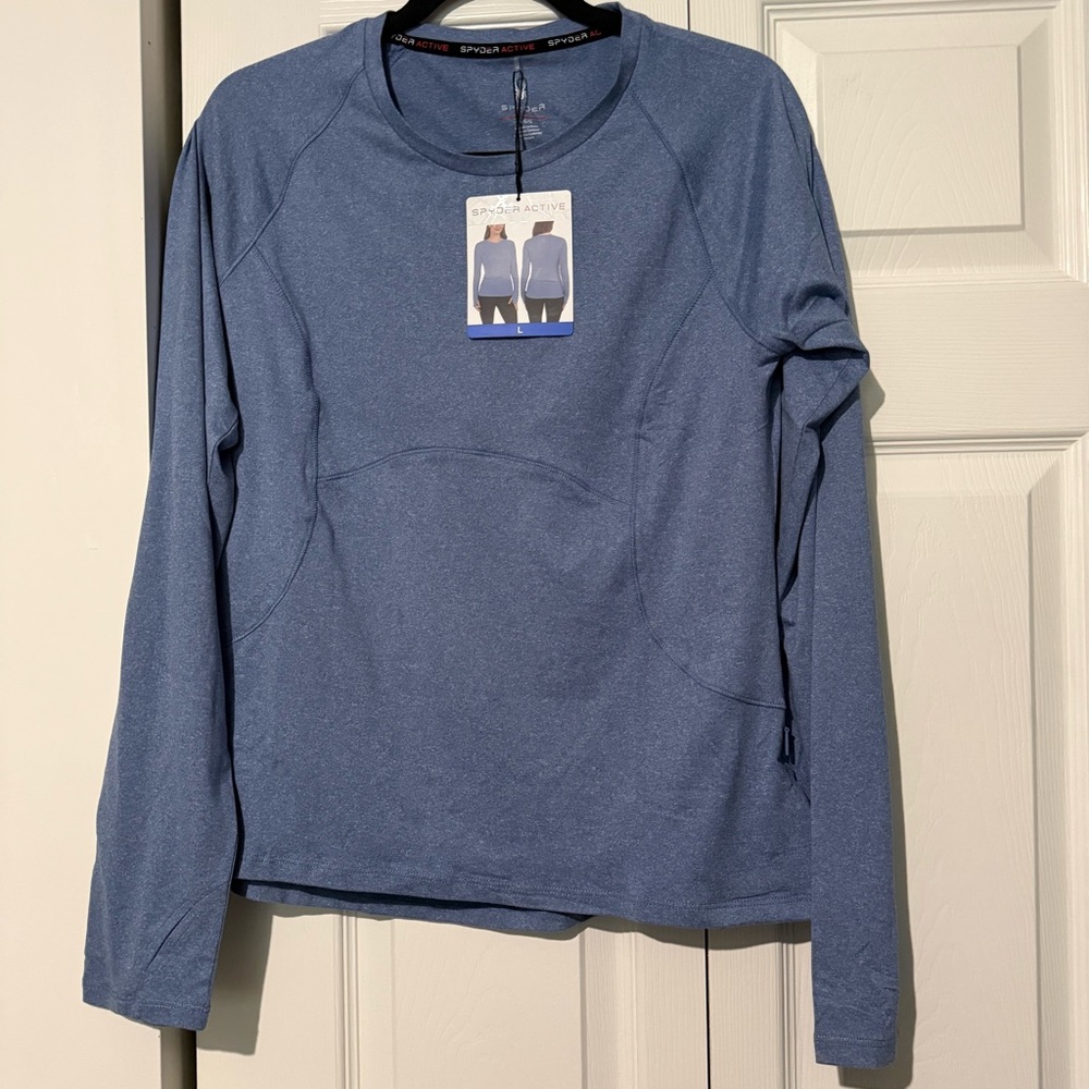 Spyder Active Top Blue Heather Long Sleeve Zipper Pocket, Women’s Size Large